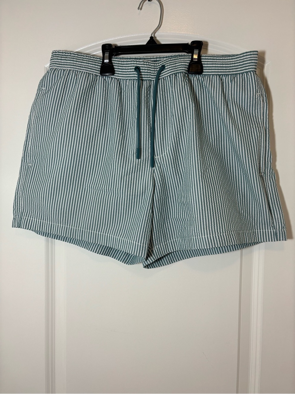 Zara Teal and White Striped Men’s Swim Trunks